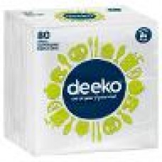 DEEKO 1PLY WHITE SERVIETTES 80'S Pack Size: 18 DEEKO 1PLY WHITE SERVIETTES 80'S Pack Size: 18