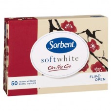 SORBENT ON THE GO WHITE TRAVEL FACIAL TISSUES 50EA Pack Size: 24 SORBENT ON THE GO WHITE TRAVEL FACIAL TISSUES 50EA Pack Size: 24