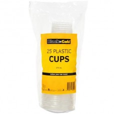 BLACK & GOLD PLASTIC CUPS 275ML 25PK Pack Size: 10