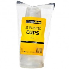 BLACK & GOLD CUPS PLASTIC 25PK Pack Size: 10