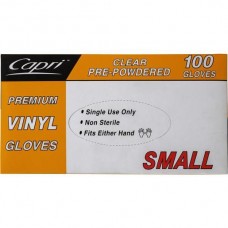CAPRI PREMIUM VINYL CLEAR SMALL GLOVES PRE-POWERED 100S Pack Size: 10