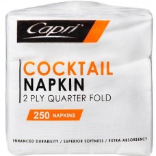 CAPRI COCKTAIL NAPKINS WHITE 2PLY 250S Pack Size: 8 CAPRI COCKTAIL NAPKINS WHITE 2PLY 250S Pack Size: 8