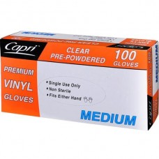 CAPRI PREMIUM VINYL CLEAR MEDIUM GLOVES PRE-POWERED 100S Pack Size: 10